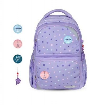 Iskolatáska, cipzáras, BELMIL "Maxi Pack Purple Dots", lila pöttyös