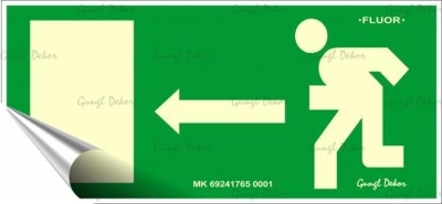 Információs matrica, 25x11,5 cm, fluoreszkáló, utánvilágítós, "Menekülési irány balra"