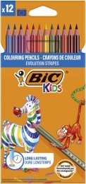 Színes ceruza készlet, BIC KIDS "Evolution Stripes", 12 különböző szín